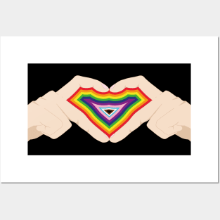 Heart Hands LGBT Pride Flag (White Skin) Posters and Art